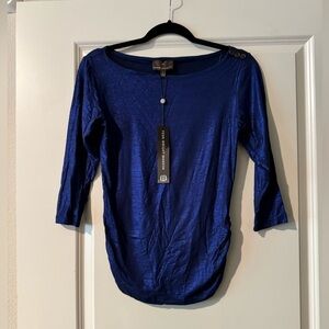 NEW Fenn Wright Manson Metallic Blue Blouse 3/4 Sleeve Buttons Size Small NWT